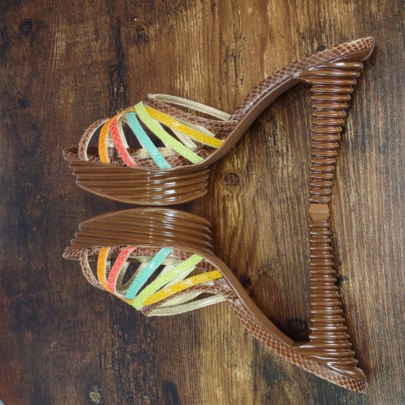 BCBGirls "Elliot" Multi Color Strappy Snakeskin Stiletto Slides - Picture 8 of 14